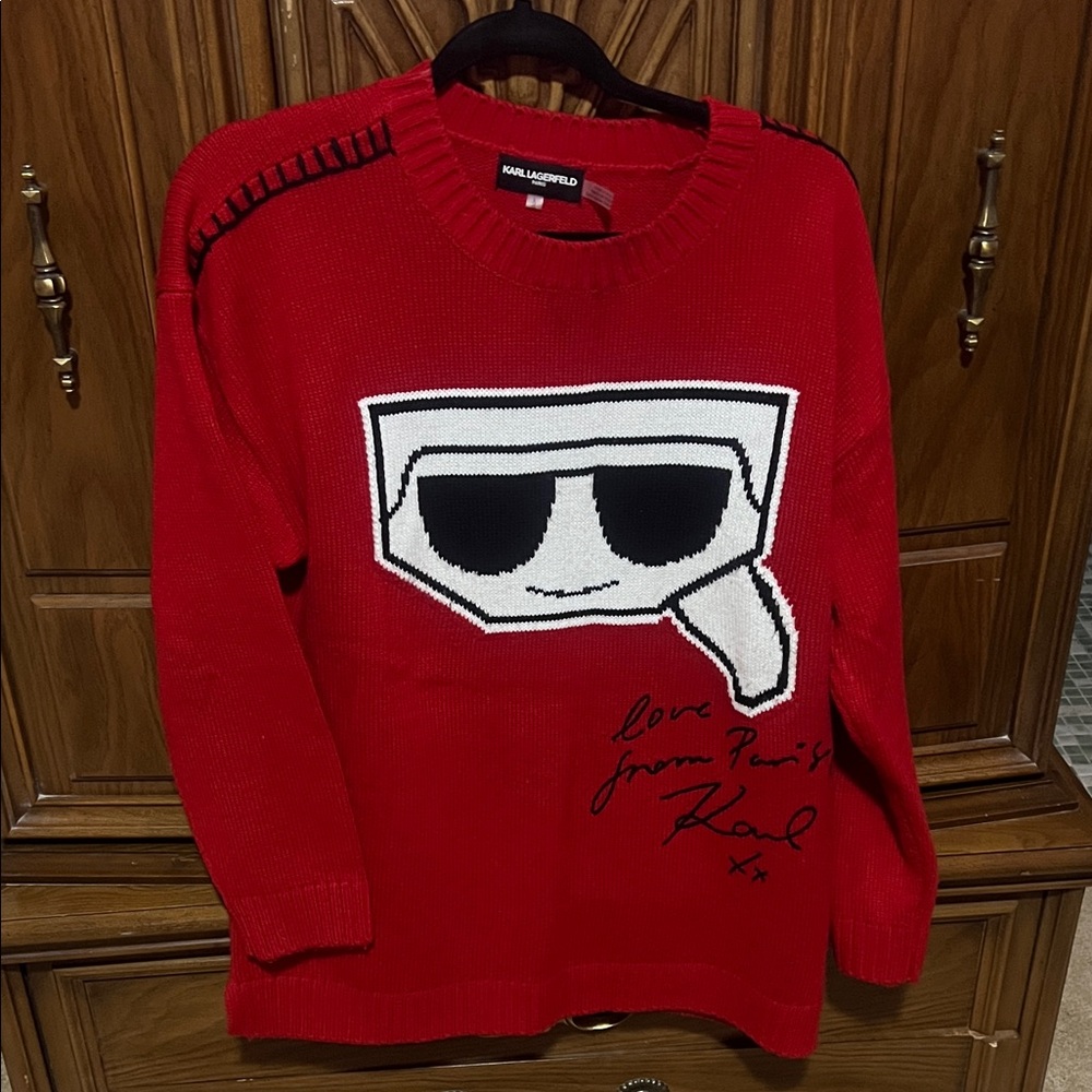 Karl Lagerfeld Red Graphic Crewneck Sweater